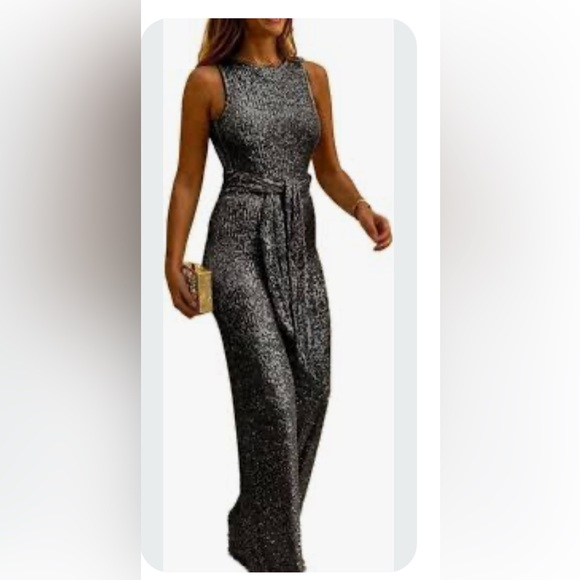 Nicole Miller Pants - New Nicole Miller Shimmer/Metallic Jumpsuit in Silver